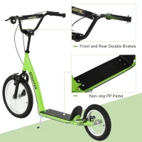Aosom Youth Scooter Kick Scooter for Kids 5+ with Adjustable Handlebar 16" Front and 12" Rear Dual Brakes Inflatable Wheels, Green(m-4)