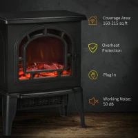 HOMCOM 18" Electric Fireplace Stove, Freestanding Fireplace Heater with Realistic LED Flame, Adjustable Temperature, Overheat Protection, 750W/1500W, Black(m-6)
