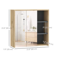 HOMCOM Wall Mount Medicine Cabinet with Mirror, Bathroom Cabinet Storage Organizer with 2 Doors, Cupboards and Shelves, Natural(m-3)