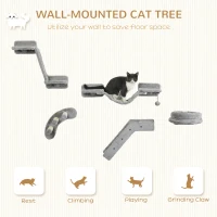 PawHut 5PCs Cat Wall Shelves with Steps, Perches, Ladders, Platforms, Gray(m-4)