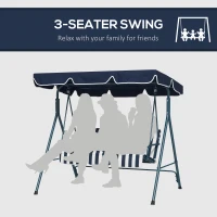 Outsunny 3-Seat Outdoor Patio Swing Chair w/ Cushion, Steel Frame Stand, Adjustable Tilt Canopy for Patio, Garden, Blue & White(m-6)