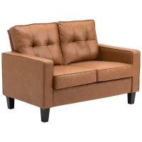 HOMCOM 51" Wide Loveseat with Armrest, 2-Seater Tufted PU Leather Double Sofa, Brown(m-10)