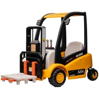Qaba 12V Kids Ride on Forklift Car with Tent, 360° Rotation Electric Ride On Excavator w/ Liftable Fork and Pallet, Music(m-1)