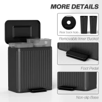 HOMCOM Trash Can with Lid, 2 x 5.3Gal Double Step-On Kitchen Trash Can, Removable Buckets, Black(m-7)