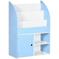 Qaba Toy Storage Organizer, Kids Bookshelf, Freestanding Children Bookcase with Cabinet for Toys Clothes Books, Blue(m-1)