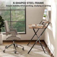 HOMCOM Folding Computer Desk, 32" Foldable Desk with Monitor Shelf for Small Space, Home Office, Study, Easy Assembly, Walnut(m-6)