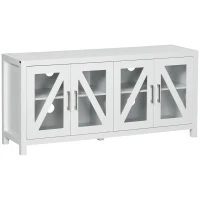 HOMCOM TV Cabinet Stand for TVs up to 58", Entertainment Center with Adjustable Shelves, 4 Glass Doors and 4 Cable Holes for Living Room, White(m-1)