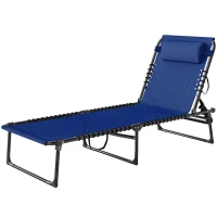 Outsunny Foldable Chaise Lounge, 4-Position Reclining Back, Trifold Portable design and Breathable Mesh for Poolside,Camping, Hiking - Navy Blue(m-11)