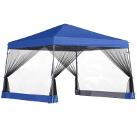 Outsunny Slant Leg Pop Up Canopy Tent with Netting and Carry Bag, Instant Sun Shelter, Tents for Parties, Height Adjustable, for Outdoor, Garden, Patio, (11.5'x11.5' Base / 10'x10' Top), Blue(m-11)