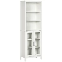 kleankin Tall Bathroom Storage Cabinet with 3 Tier Shelf, Glass Door Cabinet, Freestanding Linen Tower with Adjustable Shelves, Antique White(m-1)