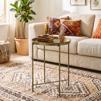HOMCOM Coffee Table for Living Room, 18" Round Center Table with Hammered Tray Top and Metal Frame for Bedroom, Gold(m-7)