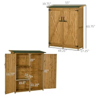 Outsunny Outdoor Storage Cabinet Wooden Garden Shed Utility Tool Organizer with Waterproof Asphalt Rood, Lockable Doors, Natural(m-3)