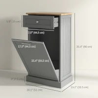 HOMCOM Kitchen Tilt Out Trash Bin Cabinet, Free Standing Recycling Cabinet, Trash Can Holder with Drawer, Grey(m-3)