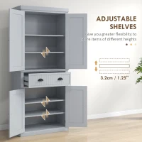 HOMCOM 72" Traditional Freestanding Kitchen Pantry Cabinet Cupboard with Doors and 3 Adjustable Shelves, Gray(m-11)