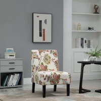 HOMCOM Linen Fabric Dining Chair with Pine Wood Legs and Sponge Padded Cushion, for Living Room, Dining Room, Flower Pattern(m-2)