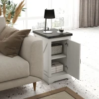 HOMCOM Farmhouse End Table with Storage, Side Table with Charging Station and USB Ports for Living Room, Distressed White(m-7)