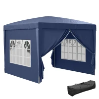 Outsunny 10'x10' Outdoor Pop Up Party Tent Wedding Gazebo Canopy with Carrying Bag (Blue)(m-9)