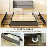HOMCOM Full Bed Frame with Storage Drawers, Full Size Bed Base with Headboard, Wood Slats, Noise-Free, Light Gray(m-5)