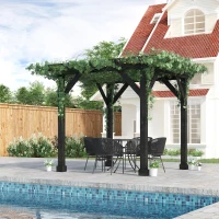 Outsunny 10' x 10' Patio Pergola, Weather-Resistant Cedar Wood, Backyard Cover for Porch Party, Grape Garden, Vineyard, Ivy Vine, or Climbing Plants, Black(m-10)
