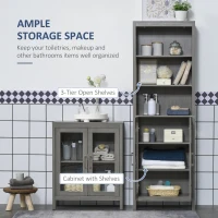 kleankin Tall Bathroom Storage Cabinet with 3 Tier Shelf, Glass Door Cabinet, Freestanding Linen Tower with Adjustable Shelves, Grey Wood Grain(m-4)