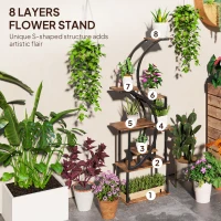 Outsunny Plant Stand Indoor, 8 Tier 62" S-Shaped Plant Shelf, Corner Plant Rack for Multiple Plants, Carbonised Finish(m-4)