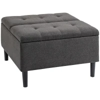 HOMCOM 30" Square Storage Ottoman, Upholstered Ottoman Coffee Table with Lift Top, Button Tufted and Wood Legs, Accent Footstool for Living Room, Dark Gray(m-1)