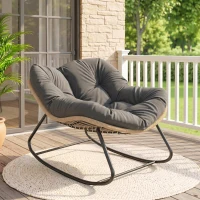 Outsunny Indoor Outdoor Papasan Rocking Chair, Oversized Rocking Egg Chair with Cushion for Garden, Patio, Dark Gray(m-2)