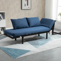 HOMCOM Single Person Chaise Lounger, Modern Sofa Bed with 5 Adjustable Positions, 2 Large Pillows, and Birch Legs, Blue(m-15)