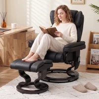 HOMCOM Massage Recliner Chair with Footrest, Swivel Armchair, Wrapped Wood Base, 10 Massage Points, Faux Leather, Black(m-8)