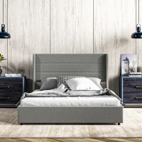 HOMCOM Full Bed Frame with Storage Drawers, Full Size Bed Base with Headboard, Wood Slats, Noise-Free, Light Gray(m-2)