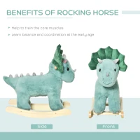 Qaba Kids Plush Ride-On Rocking Horse Triceratops-shaped Plush Toy Rocker with Realistic Sounds for Child 36-72 Months Green(m-6)