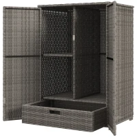 Outsunny Wicker Outdoor Storage Cabinet, 2-Door Rattan Pool Towel Storage Cabinet with Drawer & Removable Shelf, Dark Grey(m-2)