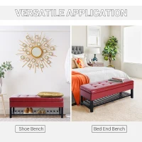 HomCom 44" Tufted Faux Leather Ottoman Storage Bench With Shoe Rack- Crimson Red(m-5)