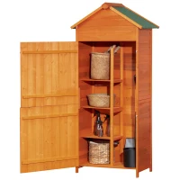 Outsunny Wood Garden Shed Outdoor Tool Storage Cabinet Hutch Lockable Unit with Double Door and 3 Tire Storage Shelves(m-2)