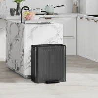 HOMCOM Trash Can with Lid, 2 x 5.3Gal Double Step-On Kitchen Trash Can, Removable Buckets, Black(m-2)