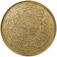 HOMCOM Vintage Coffee Table for Living Room, 24" Round Center Table with Hammered Tray Top and Metal Frame, Gold(m-9)