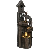 Outsunny Outdoor Water Fountain, Decorative Garden Birdhouse, 3-Tier Cascading Waterfall with LED Lights and Water Wheel(m-11)
