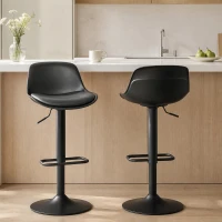 HOMCOM Counter Height Bar Stools Set of 2, Streamlined Bar Chairs with Adjustable Height and Swivel PU Leather Seat, Black(m-1)