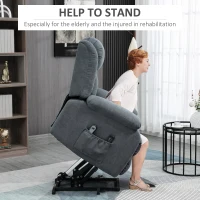 HOMCOM Power Lift Chair for Elderly Big and Tall with Massage, Linen Fabric Upholstered Recliner Sofa Chair with Remote Control, Side Pockets, Grey(m-4)