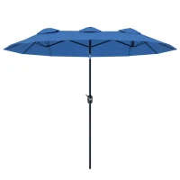 Outsunny Double-sided Patio Umbrella, 9.5' Outdoor Umbrella with Push Button Tilt and Crank, 3 Air Vents and 12 Ribs, Navy Blue(m-11)