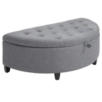 HOMCOM Half Moon Storage Ottoman, Upholstered Button Tufted Storage Bench with Lift Lid and Wood Legs, for Living Room, Entryway, Gray(m-1)