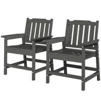 Outsunny 2 Piece All-Weather Patio Chairs, HDPE Patio Dining Chair Set, Heavy Duty Wood-Like Outdoor Furniture, Gray(m-1)