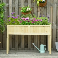 Outsunny Raised Garden Bed Elevated Wooden Planter Box with Space-Saving Folding Design, Drainage Holes, & Inner Liner for Vegetable Fruit Herb Grow(m-10)