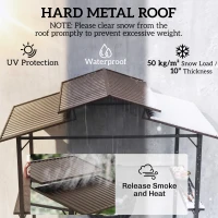 Outsunny 8 x 5ft Hardtop Grill Gazebo with Double Metal Roof, 2 Side Shelves and 4 Cup Holders for Patio Backyard Lawn Deck(m-4)