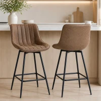 HOMCOM Set of 2 Counter Height Barstools, PU Leather Upholstered Bar Stools with Backrest, Footrest and Steel Legs, Brown(m-1)