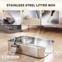 PawHut Stainless Steel Cat Litter Box with Flip Lid, XXL Enclosed Litter Box, High Sided, Step, Metal Scoop, 2 Deodorizing Bags(m-6)
