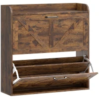 HOMCOM Narrow Shoe Storage Cabinet, Farmhouse Slim Shoe Cabinet with 2 Flip Drawers, Adjustable Shelves, Rustic Brown(m-14)