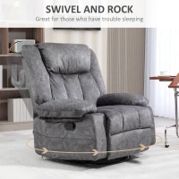 HOMCOM Rocker Recliner Chair with Swivel, Fabric Reclining Chair with Cushion, Rocking Chair with Footrest, Charcoal Gray(m-5)