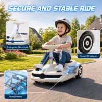 Qaba 12V Electric Wiggle Car with Convertible Steering Wheel Pull Handle, 2 Speed, Music, Lights for 3-5 Years, White(m-6)