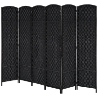 HOMCOM Room Divider 6 Panel, 6FT Tall Folding Privacy Screen, Freestanding Hand-Woven Partition for Room Separation with 360° Hinges, Paper Rope Diamond Weave, Black(m-11)
